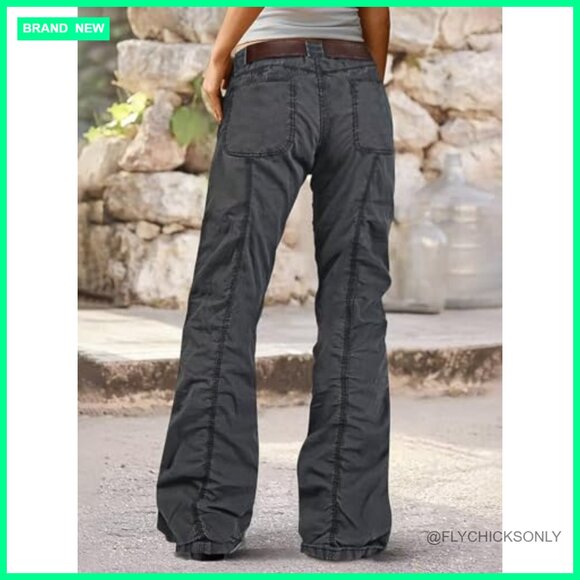 Mid Rise Straight Leg Cargo Pants with Patch Pockets Casual Cotton Blend - Picture 5 of 7